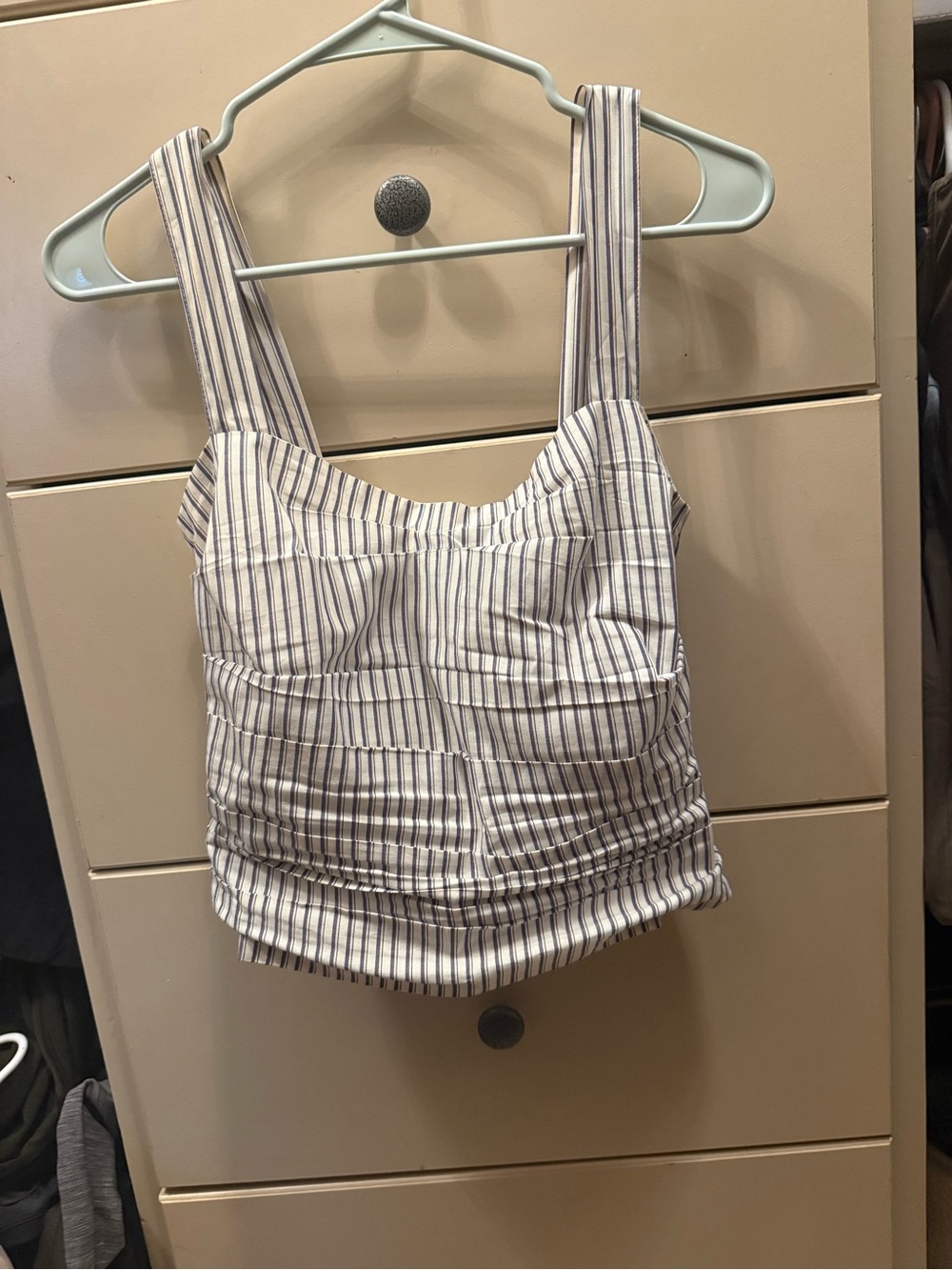 Lioness White and Navy Pinstripe Bustier Crop Top